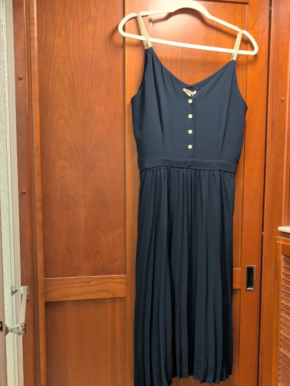 Y'COO Paris Navy Sleeveless Button-Front Midi Dress.  Sz M.
